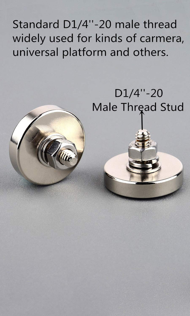 MUTUACTOR 2Pack Super Powerful Neodymium Cup Magnet with 1/4''-20 Male Threaded Stud, 100lb Vertical Pull-Force Non-Shattering Magnet Base with Nut and Washer for Lighting, Camera and Other Brackets. D1/4''-20 Male thread Magnet Mounting 100lb - LeoForward Australia