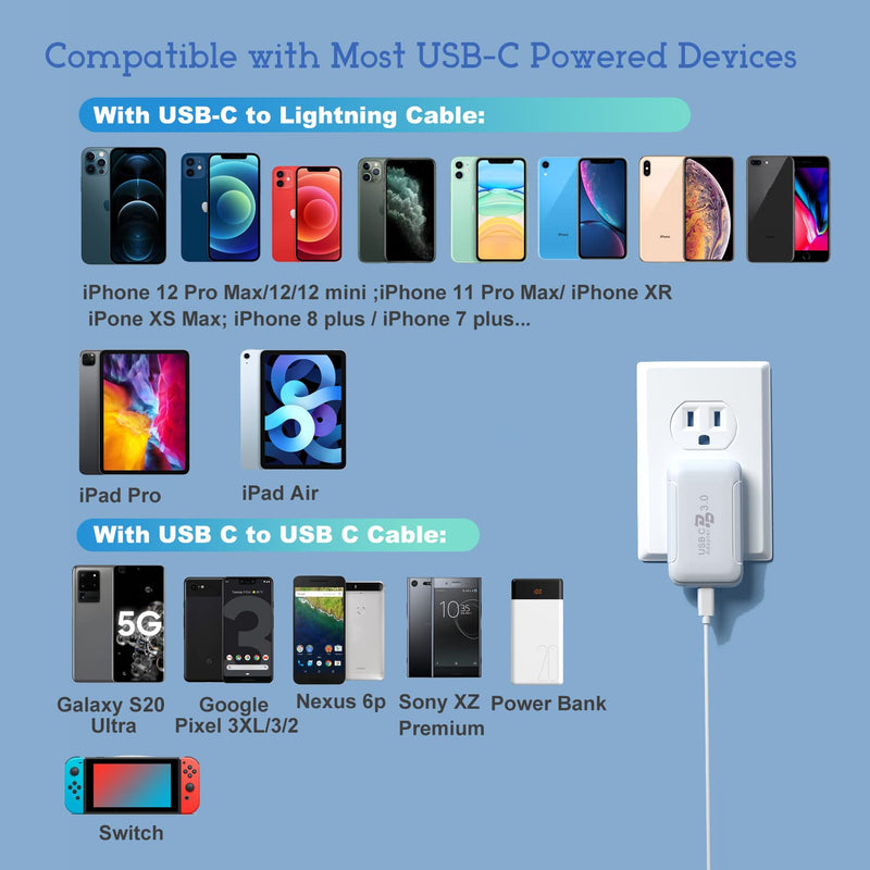  [AUSTRALIA] - Flat USB C Wall Charger, Costyle 3 Pack PD 3.0 USB C Fast Charger Block Slim Type C Charging Block with Foldable Plug Compatible iPhone 14 13 12 Pro Max Mini 11 XR SE XS 8 7 Plus, Pixel 7Pro/6A