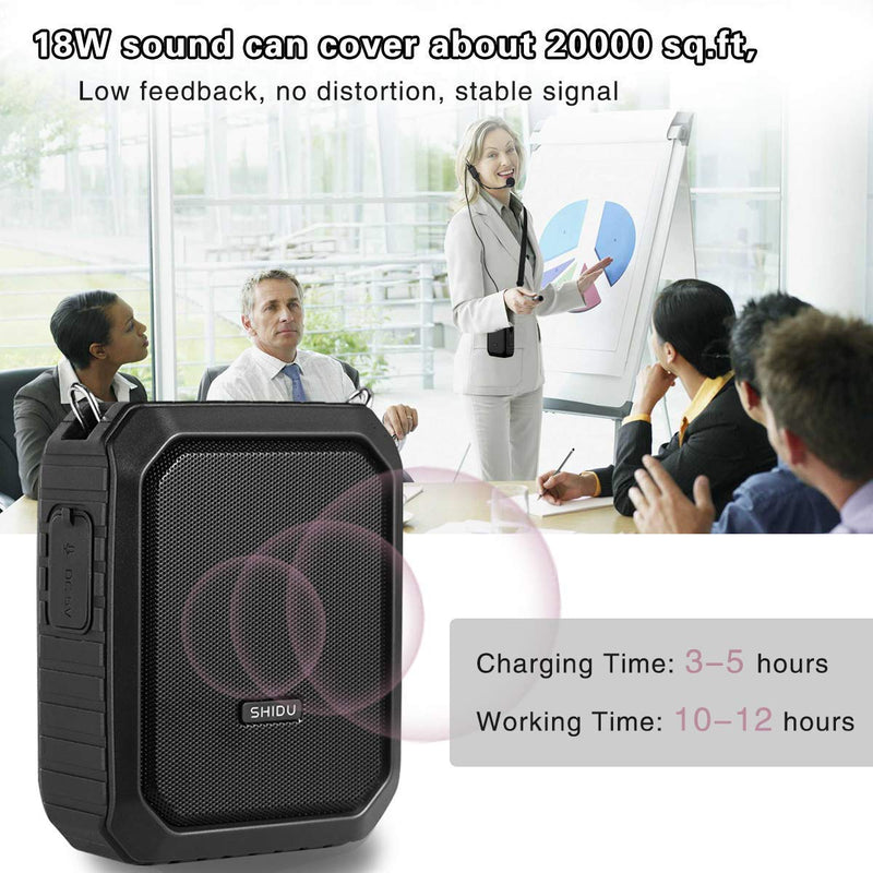  [AUSTRALIA] - Voice Amplifier Headset Microphone, 18W Portable Microphone with Waterproof Speaker, 4400mah Rechargeable Portable Voice Amp for Teachers, Classroom, Singing, Presentation etc Black