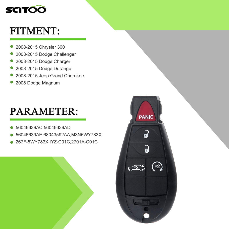 SCITOO 2PCS Car Key Fob Keyless Entry Remote with Ignition Key fit for 2008-2014 Chrysler 300 2008-2013 Chrysler Town & Country 2008-2013 Dodge Challenger M3N5WY783X IYZ-C01C 5 Buttons - LeoForward Australia