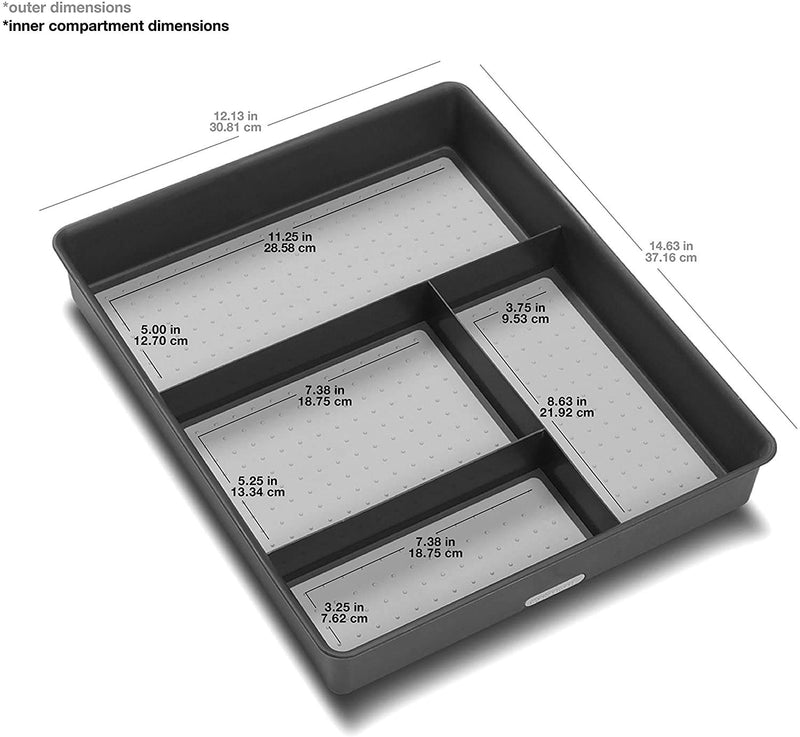 madesmart Basic Gadget Tray Organizer - Granite | BASIC COLLECTION | 4-Compartments | Multi-Purpose Storage | Soft-grip lining and Non-slip Rubber Feet | Easy to Clean | Durable | BPA-Free - LeoForward Australia