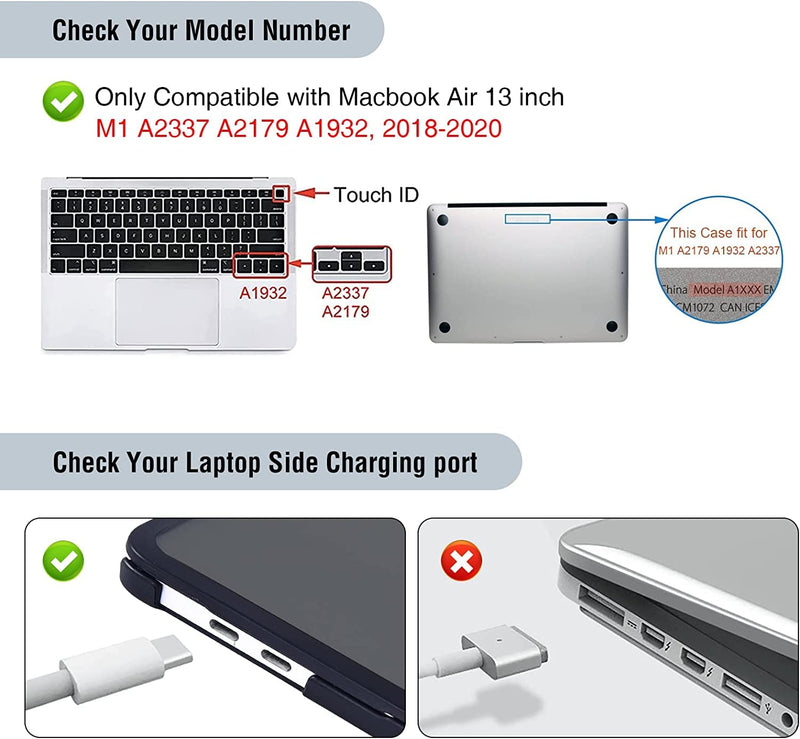  [AUSTRALIA] - BlueSwan New Upgraded MacBook Air 13 inch Case 2018-2021 Model M1 A2337 A2179 A1932, Anti-Cracking and Anti-Fingerprint Hard Shell Case with Keyboard Cover, TPU+PC, Frosted Black MacBook Air 13 inch Case with keyboard cover