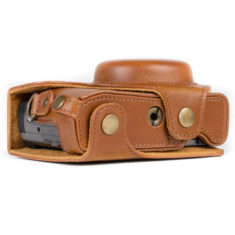  [AUSTRALIA] - MegaGear MG1260 Ever Ready Leather Camera Case compatible with Panasonic Lumix DC-ZS80, DC-ZS70, DC-TZ95, DC-TZ90 - Light Brown