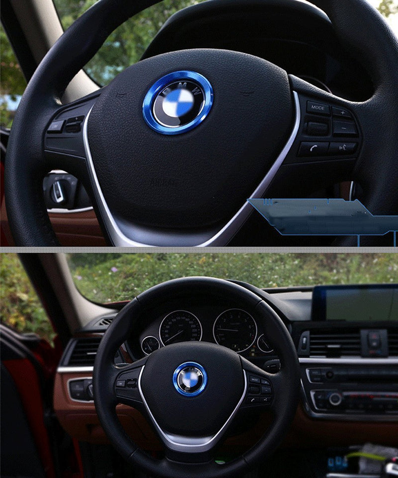  [AUSTRALIA] - 1 Set Steering Wheel Center Logo Ring Emblem Blue Trim For BMW 1 3 5 Series X3 X5 X6 2013-2015
