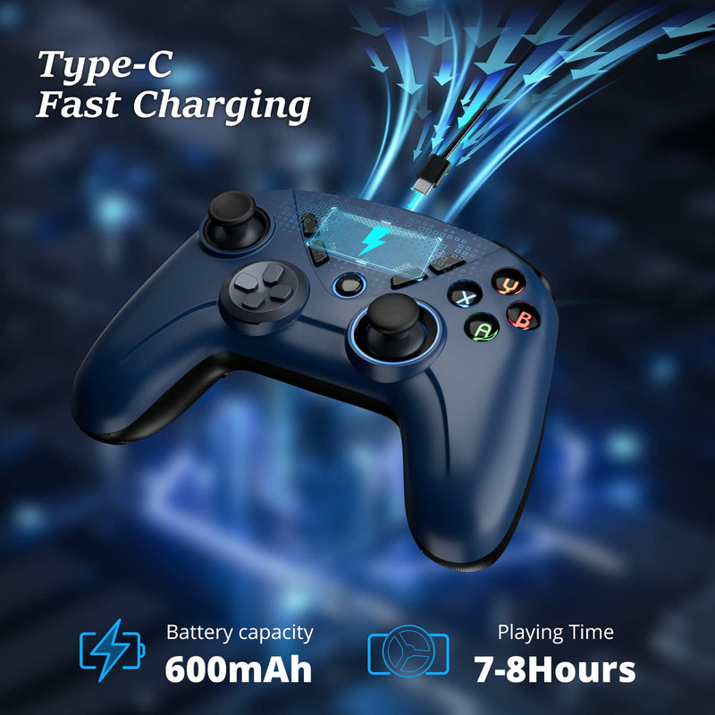 [AUSTRALIA] - Multi-Platform PC Wireless Controller, Bluetooth Gaming Controller, Compatible with Windows, iPad, Steam, iOS, Android, MacOS, and Smart TV, with Double Shock, Macro keys, Turbo Button, LED Backlight Midnight Blue