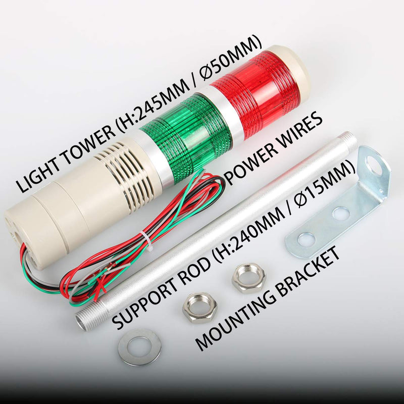  [AUSTRALIA] - LUBAN Industrial Signal Light, Column LED Alarm Tower Lamp Light Flash Indicator, 2-Layer Stack LED Warning Light with Buzzer for Safety (110V/Sound/Steady ON Light) 110V with Buzzer