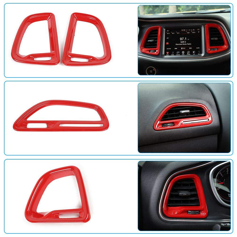  [AUSTRALIA] - Voodonala for Challenger Center Console Air Condition Outlet Vent Trim Accessories for Dodge Challenger 2015 up (Red, 4ps)