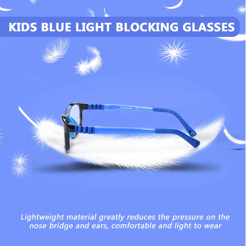 FONHCOO Kids Blue Light Blocking Glasses Computer Glasses for Boys and Girls Age 3-15 with Glasses Strap Navy Blue - LeoForward Australia
