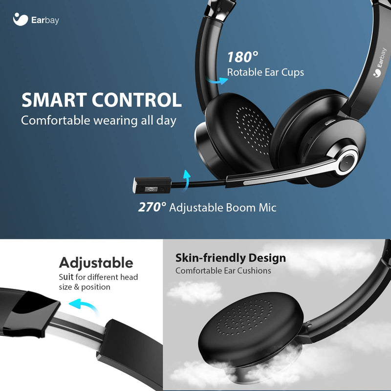  [AUSTRALIA] - Bluetooth Headset with Microphone, Wireless Headset with Mic Noise Cancelling & USB Dongle, Office Headset with Mic Mute, On-Ear Headphones 28hrs Talk time for Cell Phone/PC/Skype/Zoom/Call Center Black