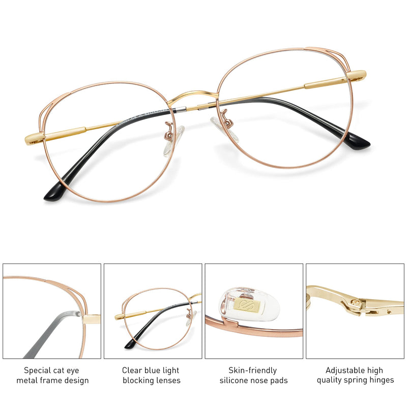  [AUSTRALIA] - SOJOS Cat Eye Blue Light Blocking Glasses Hipster Metal Frame Women Eyeglasses She Young Brown Gold