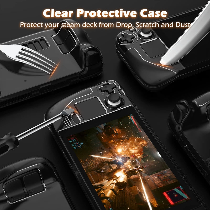  [AUSTRALIA] - Daydayup Kickstand Protective Case for Steam Deck, Cover Protector with Stand Base, Full Protective Cover Case Compatible with Vavle Steam Deck Accessories, Non-Slip and Anti-Scratch Design, Clear