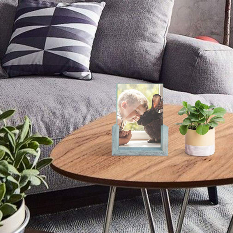  [AUSTRALIA] - HORLIMER 4x6 Picture Frames Set of 2, Rustic Photo Frame with Wooden Base and Tempered Glass for Tabletop