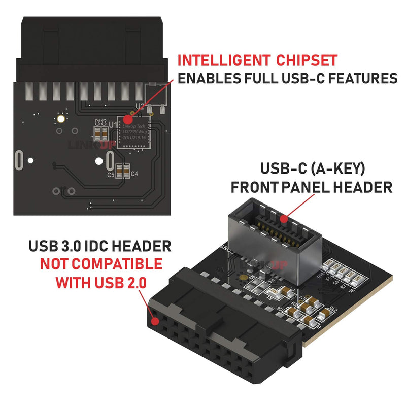  [AUSTRALIA] - LINKUP - [Active Chip USB 3.0 (3.2 Gen 1) Internal IDC 20 Pin Motherboard Header to A-Key (Type-E) 20 Pin Female Converter for Type C Panel Mount Adapter USB 3.0 to USB 3.1 Adapter