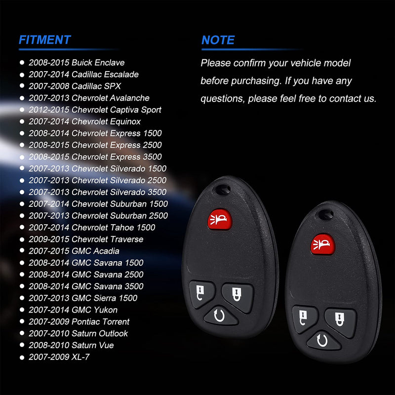  [AUSTRALIA] - Pilida Key Fob Keyless Entry Remote: Remote Keyless Control Clicker Compatible with Chevy SilveradoTraverse Equinox Avalanche/GMC Sierra/Pontiac Torrent/Saturn Outlook Vue OUC60270| OUC60221