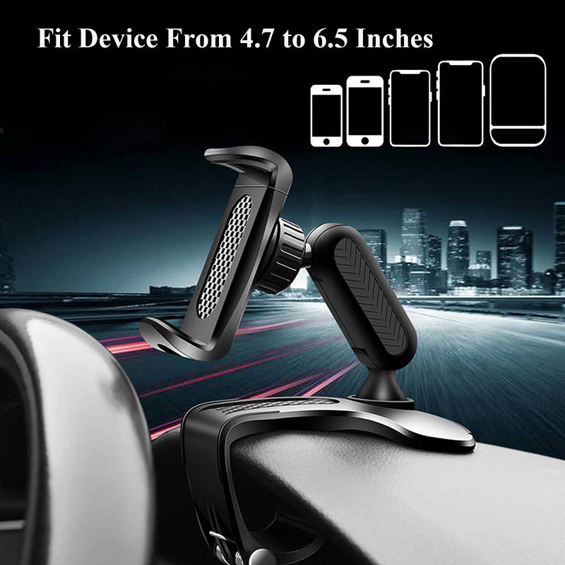  [AUSTRALIA] - CHDFKKD Car Phone Mount, Cell Phone Holder for Car 360 Degree Rotation Dashboard Car Clip Mount Stand Suitable for 4.7 to 6.5 inch Smartphones (Black) Black