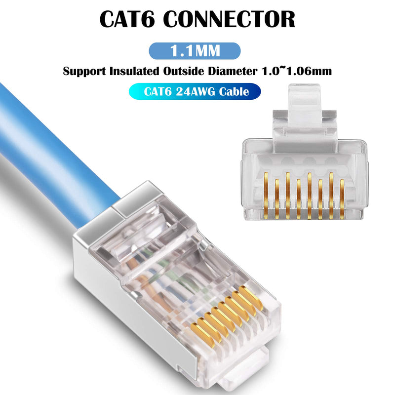 Shielded Cat6 RJ45 Connectors - iGreely 50-Pack Gold Plated RJ45 Cat6/Cat5E/Cat5 8P8C 50 Micron 50u 3 Prong FTP STP Ethernet Cable Crimp Modular Plug - LeoForward Australia