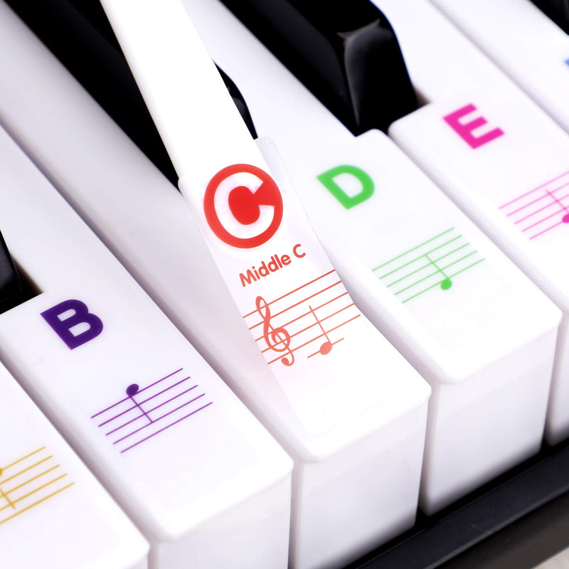 Piano Stickers for Beginners 88/76/61/54/49/37 Keys - Transparent, Removable, Big Letters Piano Keyboard Stickers - Perfect for Kids, Easy to Install with Cleaning Cloth 88 Keys Large Bolded Letter Multi-Colored - LeoForward Australia