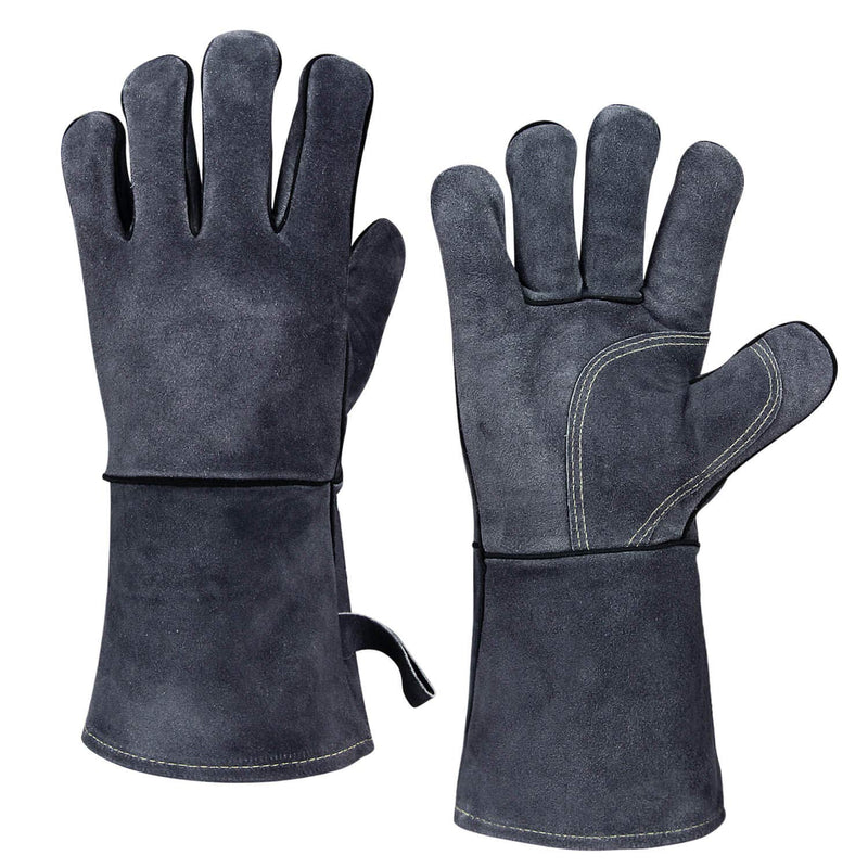  [AUSTRALIA] - 932°F Heat Resistant Forge Welding Gloves 14 inches Cowhide Leather - Long Sleeve and Insulated Lining Grill Glove for Tig Welder/Mig/Barbecue/Green Egg/Stove Gray Gray (14-inch)