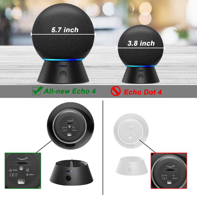  [AUSTRALIA] - Battery Base for Echo 4th Generation, Cirtek Portable Alexa Echo Battery Base for Echo 4th Gen,10000mAh,with 6.5 Hours Playtime,Indicator Light Can Be Turn Off (Not Include Echo 4th) Black