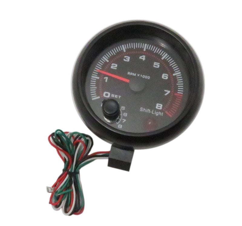  [AUSTRALIA] - DEEPSOUND 3.75" 12V White LED Backlit Tachometer Gauge with Red Shift Light for Auto Gasoline Car 0-8000 RPM