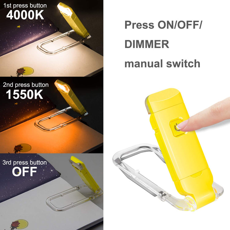  [AUSTRALIA] - BIGLIGHT Amber Book Reading Light, LED Clip on Book Lights, Reading Lights for Books in Bed, Small Book Light for Kids, USB Rechargeable, 2 Brightness Adjustable for Eye Protection, Yellow