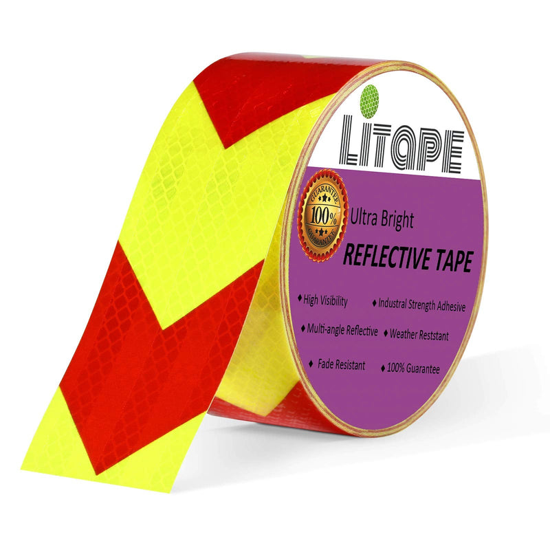  [AUSTRALIA] - Litape 2" X 30ft Fluorescent Yellow Red Arrow Trailer/Trucks Retro Reflective Safety Tape, High Visibility Hazard Caution Warning Conspicuity Tape, Reflector Tape/Sticker for Motorcycle and Bike 2" X 30'