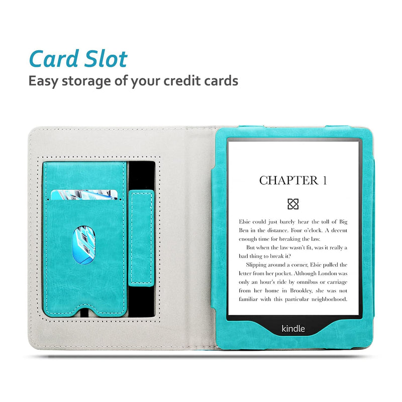  [AUSTRALIA] - RSAquar New Kindle Paperwhite Case for 11th Generation eReader, 6.8” 2021 Edition, Premium PU Leather Cover with Auto Sleep Wake, Hand Strap, Card Slot, and Foldable Stand, Sky Blue
