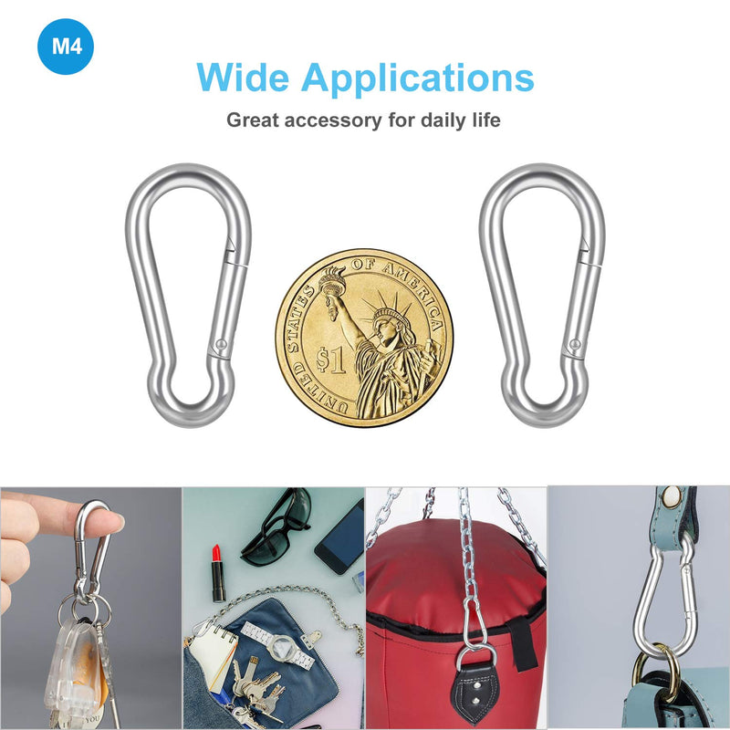  [AUSTRALIA] - 10 PCS Stainless Steel Carabiner Clip Spring-Snap Hook - Lotsun M4 1.57 Inch Heavy Duty Carabiner Clips for Keys Swing Set Camping Fishing Hiking Traveling