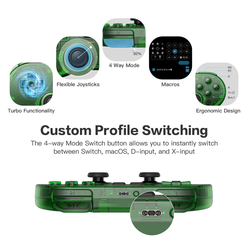  [AUSTRALIA] - 8Bitdo SN30 Pro Switch Wireless Bluetooth Game Controller Gamepad for Switch Steam Mac PC Android Windows MacOS (Green) Green