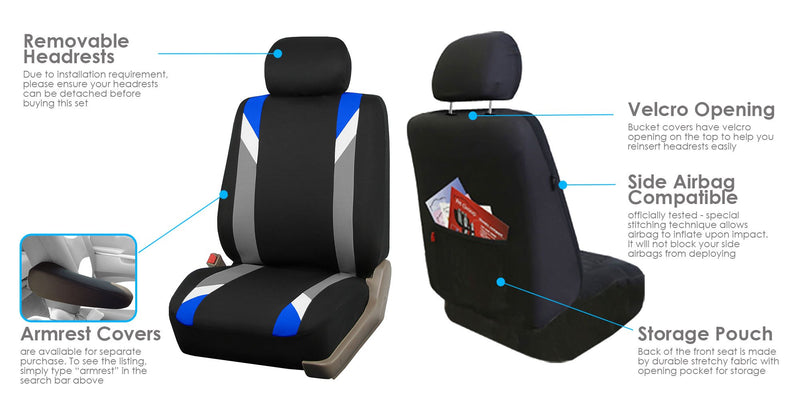  [AUSTRALIA] - FH Group FB033BLUE102 Bucket Seat Cover (Modernistic Airbag Compatible (Set of 2) Blue)