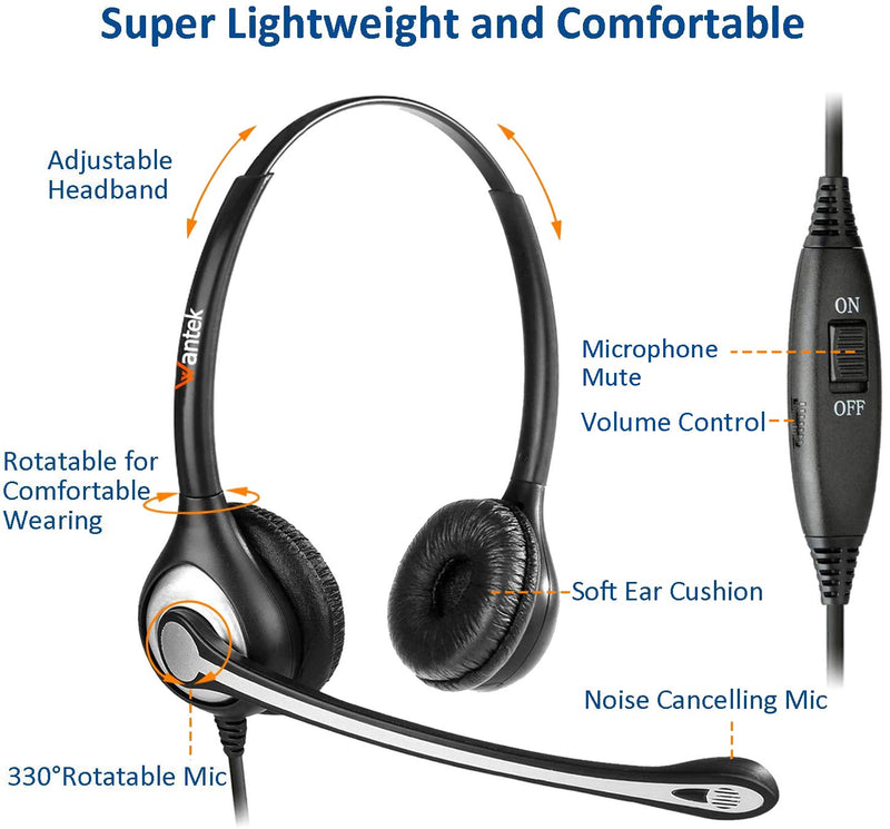  [AUSTRALIA] - Phone Headset RJ9 with Microphone Noise Cancelling & Volume Controls, Office Telephone Headset Compatible with Polycom Plantronics Avaya ShoreTel Toshiba Digium Nortel Landline Phones, Clear Calls