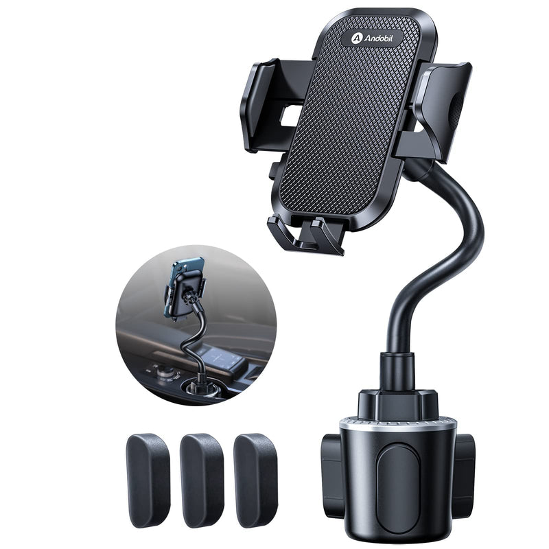  [AUSTRALIA] - andobil Cup Holder Phone Mount, [Military-Grade, Super Stable] Adjustable Height Solid Long Gooseneck Cup Cell Phone Holder for Car Truck with Quick Swivel Compatible with iPhone 14 13 12 Pro Max Black