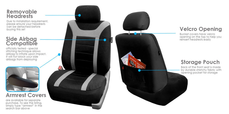  [AUSTRALIA] - FH Group FB070GRAY102 Gray Front Airbag Ready Sport Bucket Seat Cover, Set of 2