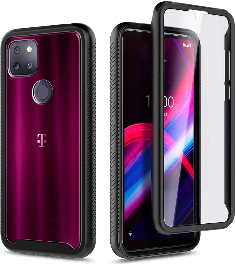  [AUSTRALIA] - NZND Case for T-Mobile REVVL 5G with Built-in Screen Protector, Full-Body Protective Shockproof Rugged Bumper, Impact Resist Durable Phone Case Cover -Black Black