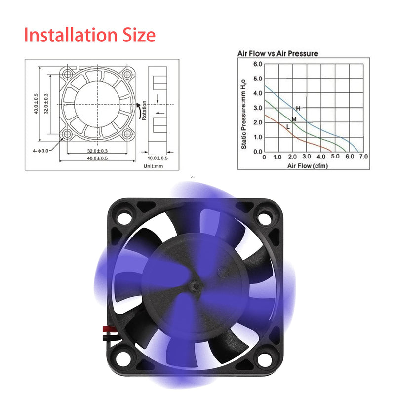  [AUSTRALIA] - Generic 4pcs 3D Printer Fan 40X40X10mm 2 Pin Quiet Blower Brushless Mini Cooling Fan 12V 0.08A DC with 280mm Cable for 3D Printer, DVR and Other Small Appliances Series Repair Replacement