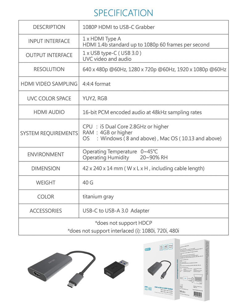  [AUSTRALIA] - Pengo HDMI-USB-C 3.0 Video Capture Grabber, Game Capture (Type-C/USB 3.0 Capture)(No HDCP), Livestream for Xbox PS5 Switch DSLR Camera Camcorders for Win & Mac Titanium Gray