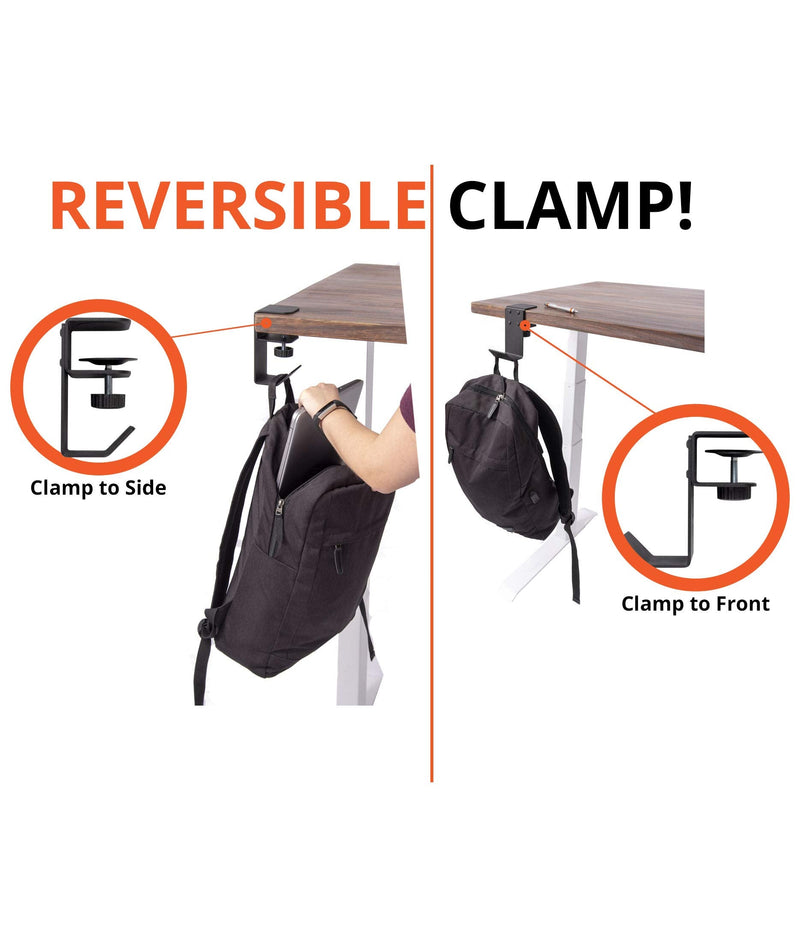  [AUSTRALIA] - Stand Up Desk Store Clamp-On Under Desk Headphone Hanger, Backpack Hook, and Purse Holder - Black