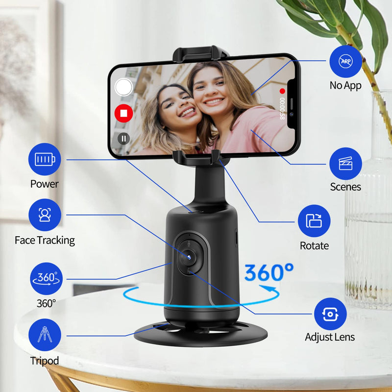  [AUSTRALIA] - Auto Face Tracking Phone Holder with Remote,Korecase 360°Rotation Following Face Body Smart Shooting Tracking Tripod Phone Camera Mount for Live Vlog,Tiktok,Rechargeable Battery,No App,Black Black