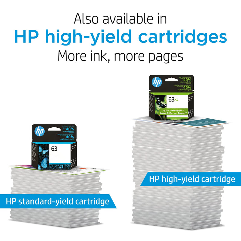 Original HP 63 Black Ink Cartridge | Works with HP DeskJet 1112, 2100 Series, 3600 Series, HP ENVY 4500 Series, HP OfficeJet 3800 Series, 4600 Series, 5200 Series | Eligible for Instant Ink | F6U62AN - LeoForward Australia