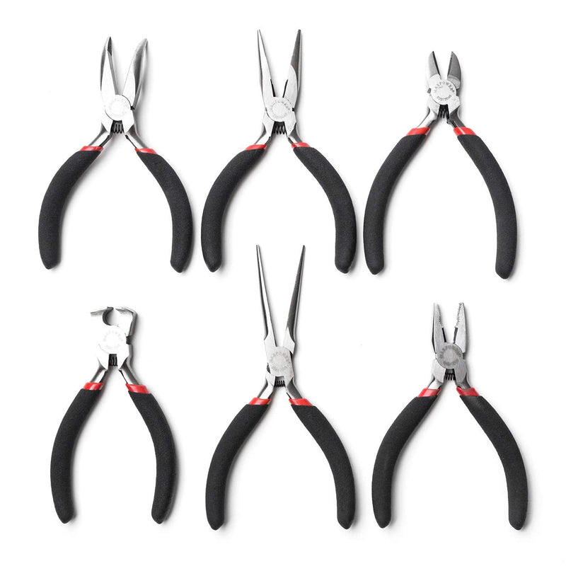  [AUSTRALIA] - MAXPOWER 4.5" 6pc Mini Pliers Set-Bent Nose Pliers, Long Nose Pliers, Combination Pliers, End Cutting Nipper, Needle Nose Pliers, Diagonal Pliers