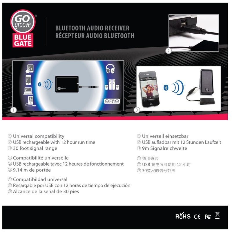 GOgroove BlueGATE Portable Bluetooth Receiver 3.5mm AUX Wireless Audio Adapter with Wireless 14 Hour Music Streaming to Wired Stereo Speaker Sound Systems from Phones, Tablets (AUX Kit) AUX Kit and Black - LeoForward Australia