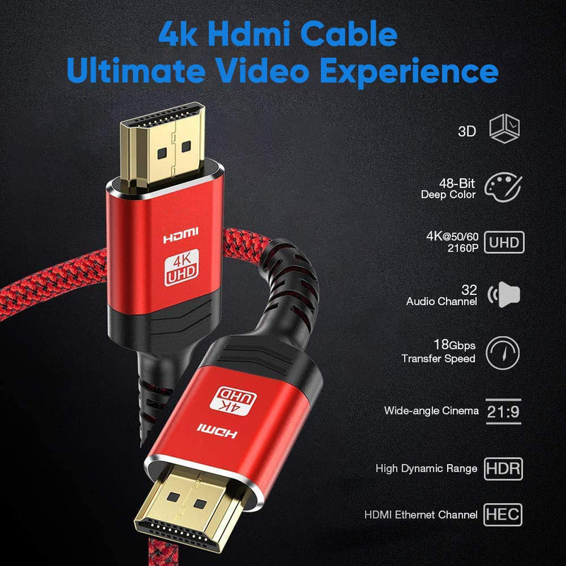 4K HDMI Cable 6.6FT-2PACK, Highwings High Speed 18Gbps HDMI 2.0 Cable, 4K HDR 3D 4K@60Hz 2160P 1080P HDCP 2.2 ARC Ethernet-Braided HDMI to HDMI Cord-Compatible with Fire TV, UHD TV, Monitor-Red 6.6 feet - LeoForward Australia
