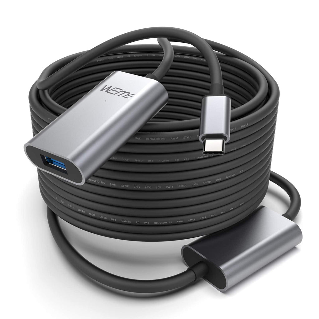  [AUSTRALIA] - WEme USB C to A Active Extension Cable 32FT/10M, USB 3.0 Type C Male to Type A Female with Two Signal Repeater for Oculus VR, HTC Vive, Xbox 360, Printers, Webcam with 5V2A Power Adapter, Aluminum USB Type-C Extension Cable 32ft