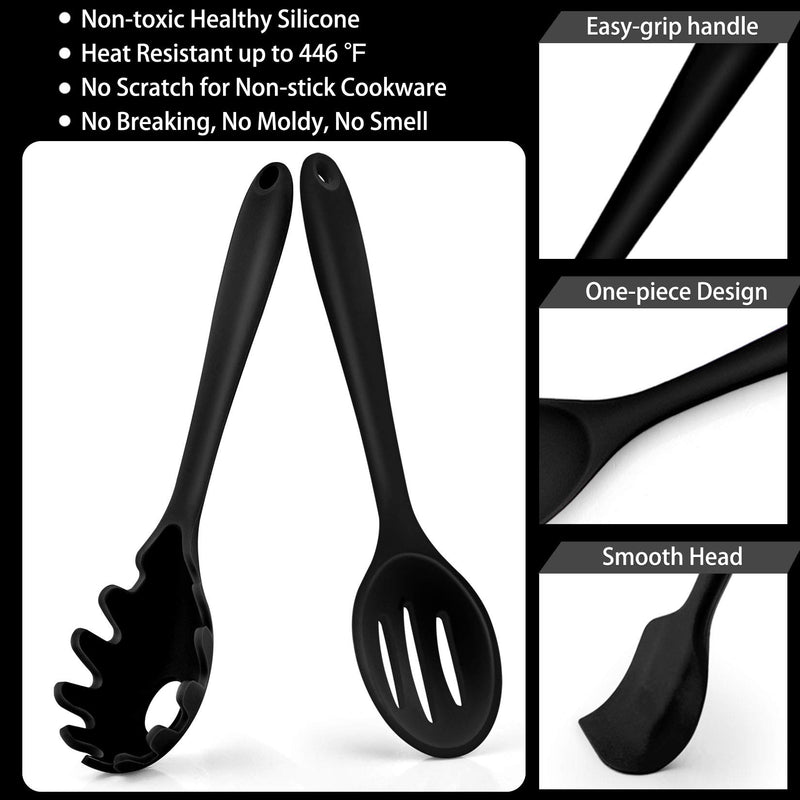  [AUSTRALIA] - Kitchen Cooking Utensils Set of 7, P&P CHEF Heat-resistant Cooking Utensil Kitchen Spatula for Nonstick Cookware Cooking Serving, Slotted Turner, Soup Ladle, Spatula, Pasta Server, Spoon - Black
