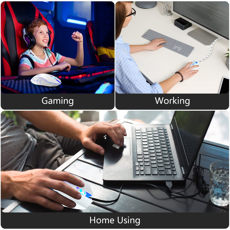  [AUSTRALIA] - FUWANG Wired Gaming Mouse, USB Computer Mouse with RGB Backlit, 7200 DPI Optical Sensor, Ergonomic Gamer Mouse with 6 Programmable Buttons for Windows/PC/Mac/Laptop Gamer White