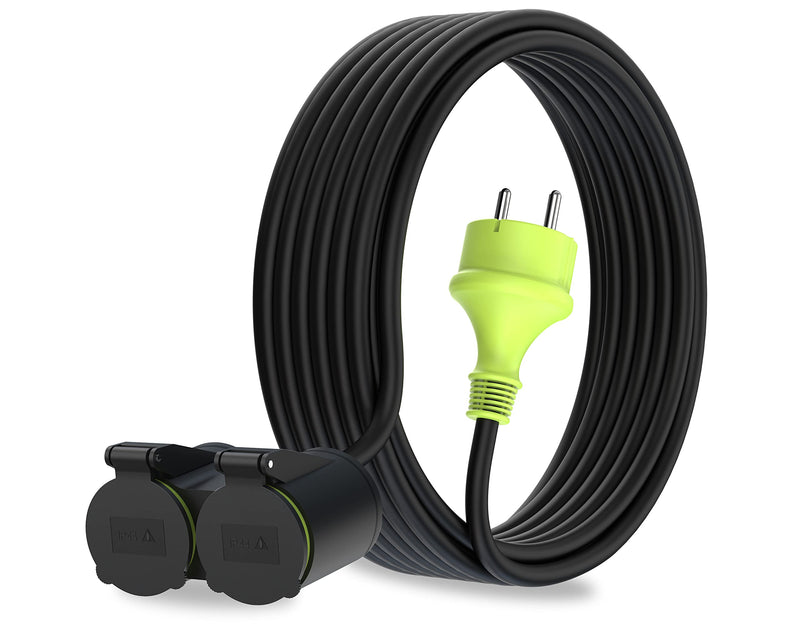  [AUSTRALIA] - MutecPower 10m extension cable with 2 Schuko sockets for outdoor use IP44 H05RR-F3G 1.5mm² double extension with 2 protective contact sockets 2-way outdoor distributor 10 meters black/green 2-way