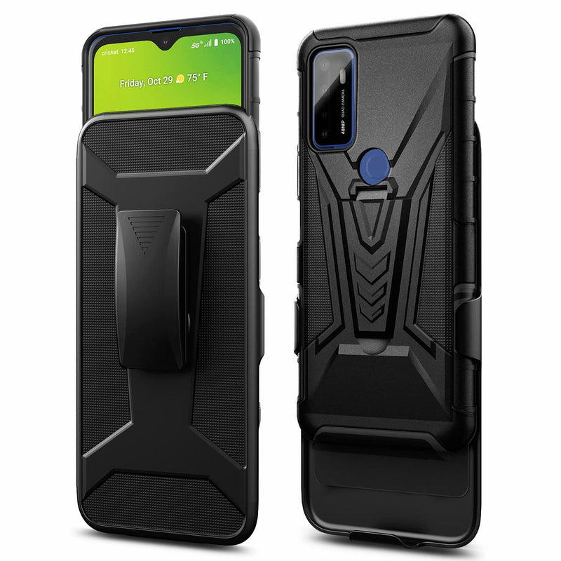  [AUSTRALIA] - NZND Case for AT&T Radiant Max 5G /Cricket Dream 5G with Tempered Glass Screen Protector (Maximum Coverage), Belt Clip Holster Kickstand, Heavy Duty Protective Shockproof Armor Defender Case (Black) Black