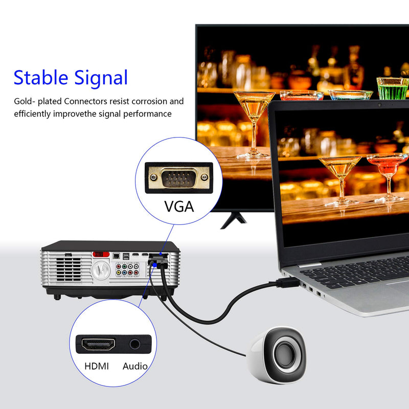  [AUSTRALIA] - PNGKNYOCN HDMI to VGA Adapter,1080P HDMI to VGA Audio Output Cable for Computer, Projector, HDTV Etc(3.5mm Stereo Cable Included)