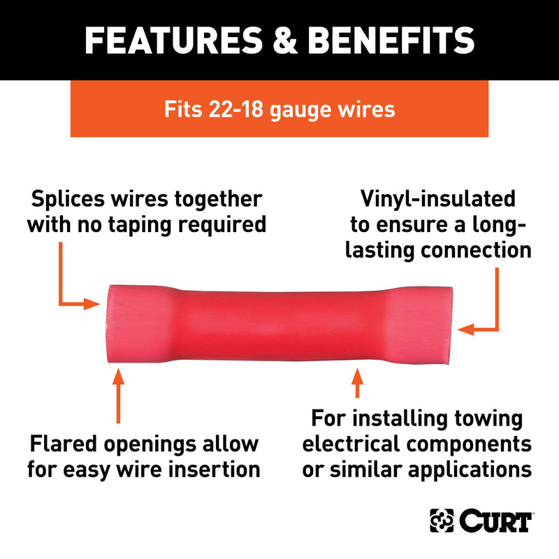  [AUSTRALIA] - CURT 59421 22-18 Gauge Red Vinyl-Insulated Wire Butt Connectors, 100-Pack