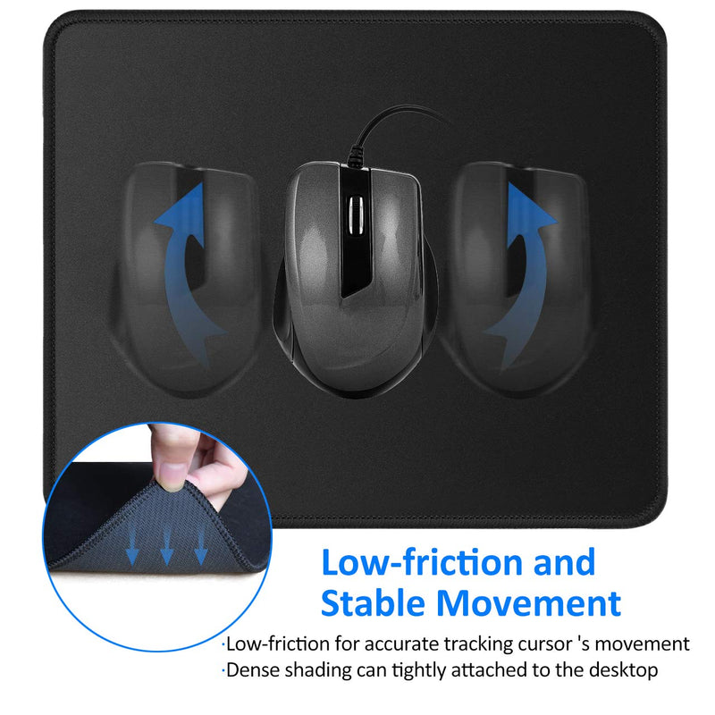  [AUSTRALIA] - JIKIOU 3 Pack Mouse Pad with Stitched Edge, Comfortable Mouse Pads with Non-Slip Rubber Base, Washable Mousepads Bulk with Lycra Cloth, Mouse Pads for Computers Laptop Mouse 10.2x8.3x0.12inch Black
